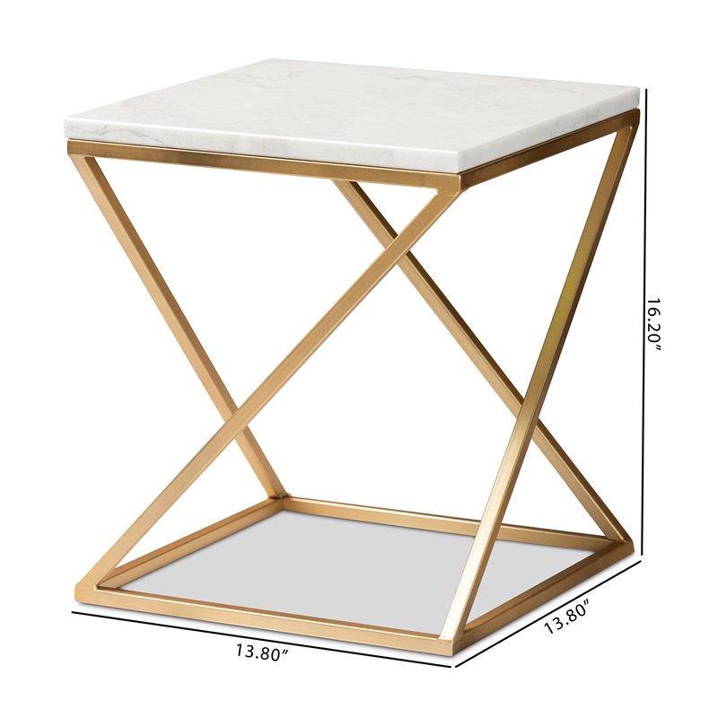Baxton Studio Hadley Gold Finished Metal End Table with Marble Tabletop