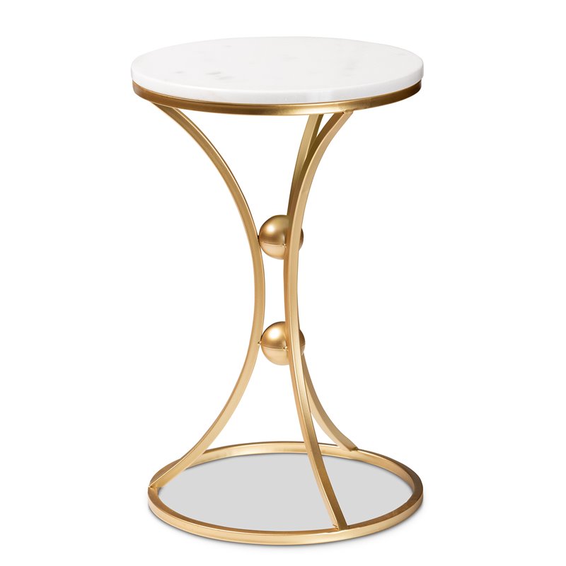 Baxton Studio Tarmon Gold Finished Metal End Table with Marble Tabletop