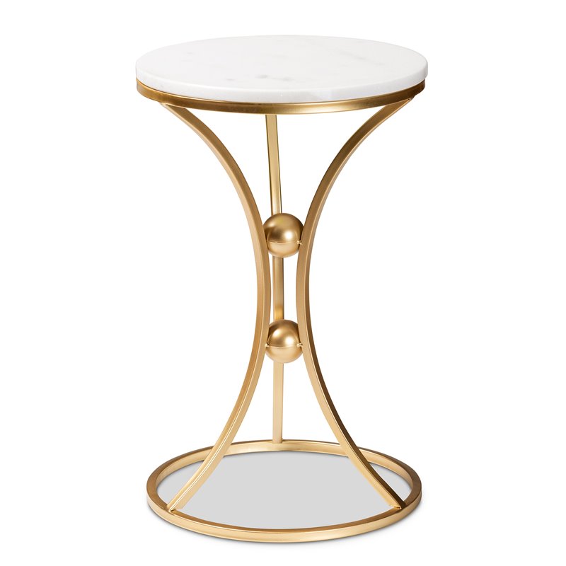 Baxton Studio Tarmon Gold Finished Metal End Table with Marble Tabletop
