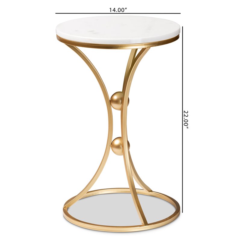 Baxton Studio Tarmon Gold Finished Metal End Table with Marble Tabletop