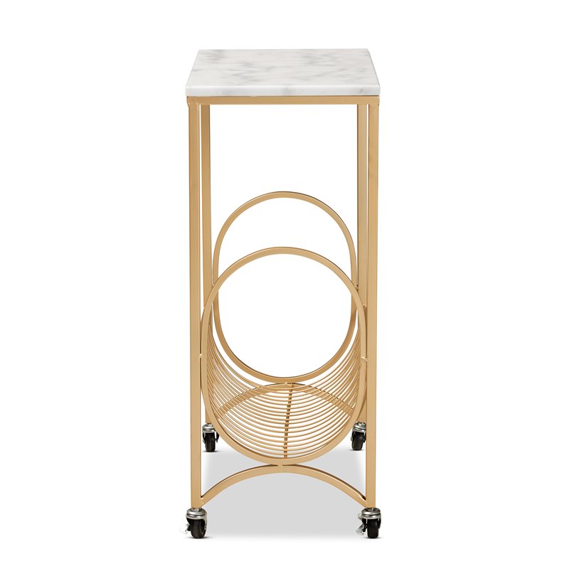Baxton Studio Jacek Gold Finished Metal Wine Cart with Marble Tabletop