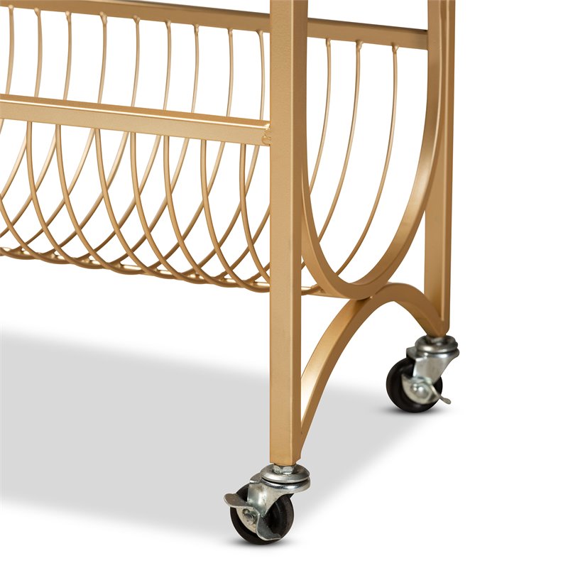 Baxton Studio Jacek Gold Finished Metal Wine Cart with Marble Tabletop