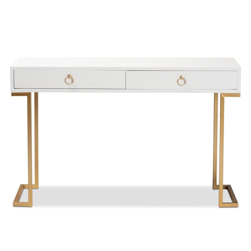 Baxton Studio Beagan White Finished Wood and Gold Metal 2-Drawer Console Table