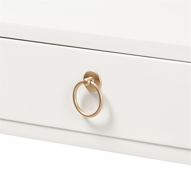 Baxton Studio Beagan White Finished Wood and Gold Metal 2-Drawer Console Table