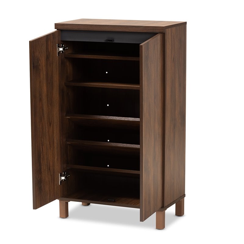 Baxton Studio Talon Brown and Dark Grey Finished 2-Door Shoe Storage Cabinet