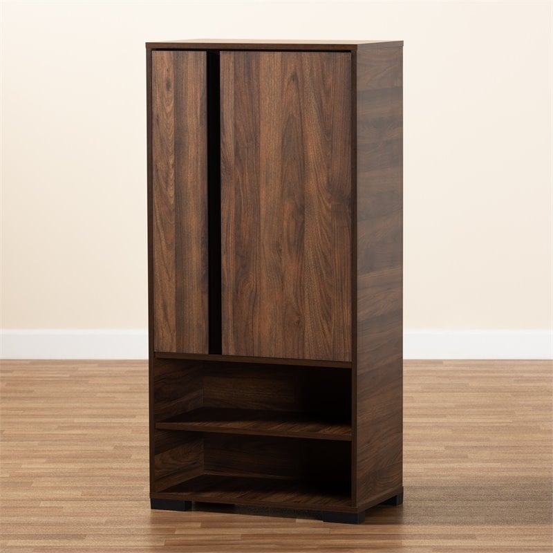 Baxton Studio Raina Brown and Black Finished Wood 2-Door Shoe Storage Cabinet