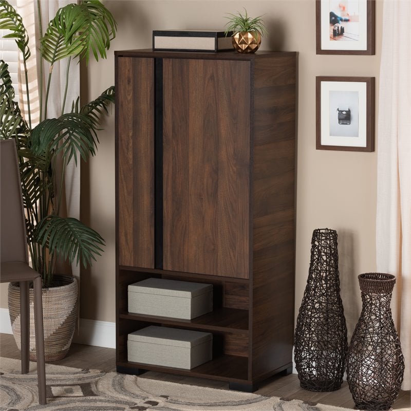 Baxton Studio Raina Brown and Black Finished Wood 2-Door Shoe Storage Cabinet