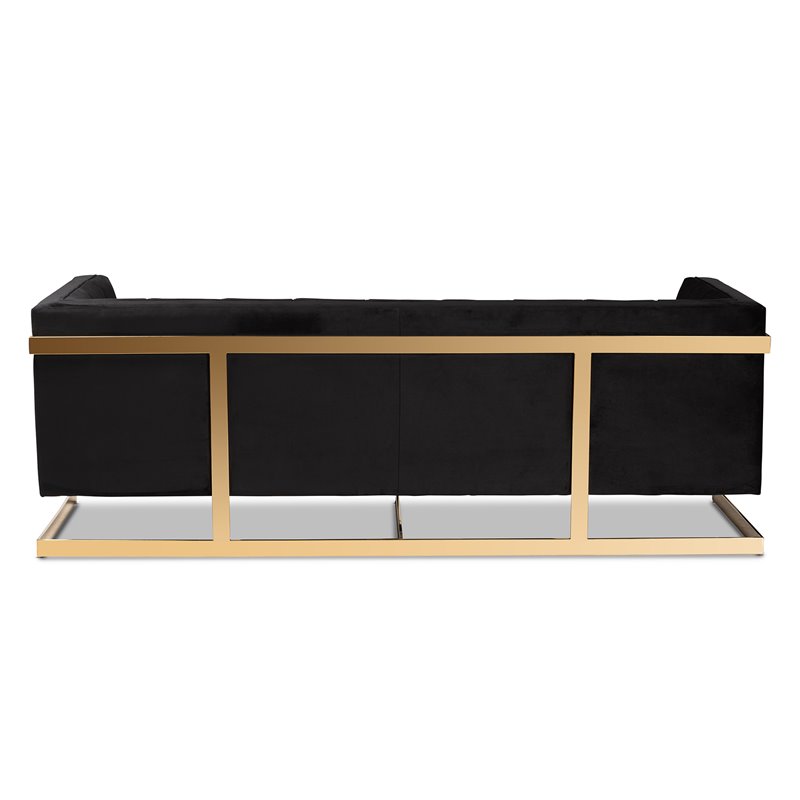 Baxton Studio Ambra Black Velvet and Button Tufted Sofa with Gold-Tone Frame