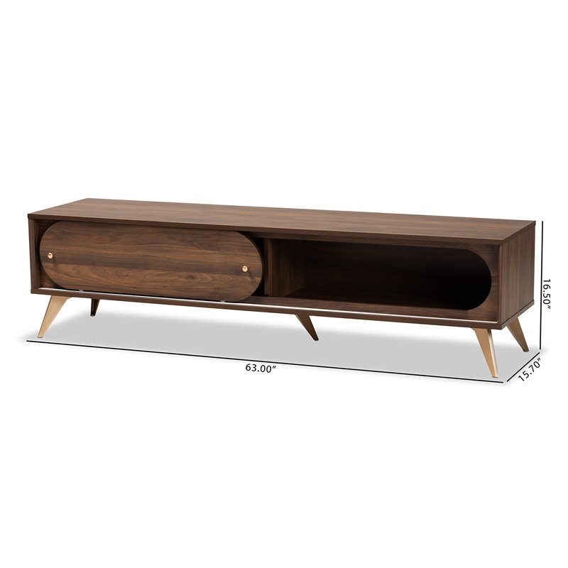 Baxton Studio Dena Walnut Brown Wood and Gold Finished TV Stand