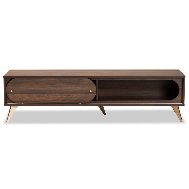 Baxton Studio Dena Walnut Brown Wood and Gold Finished TV Stand