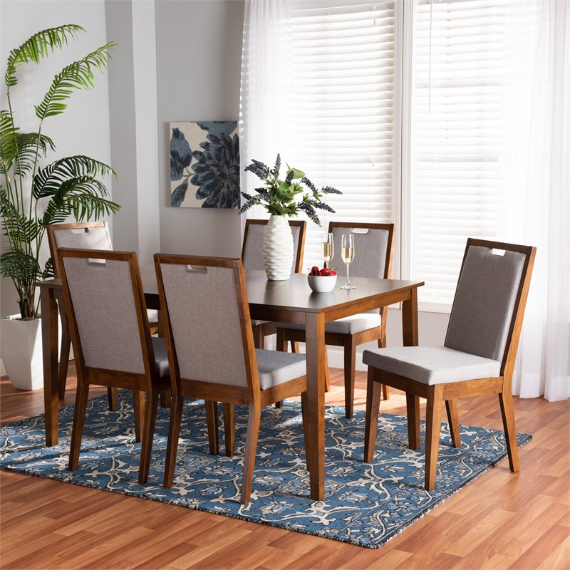 Baxton Studio Rosa Grey and Walnut Brown Finished Wood 7-Piece Dining Set