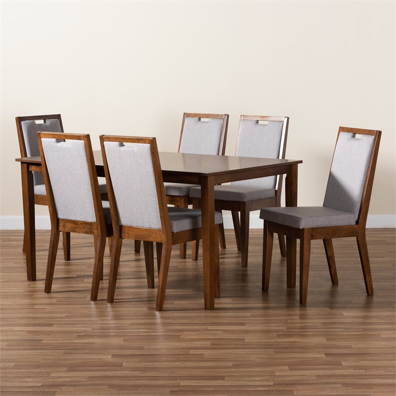 Baxton Studio Rosa Grey and Walnut Brown Finished Wood 7-Piece Dining Set