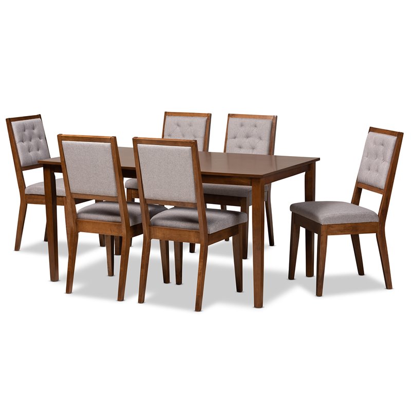Baxton Studio Suvi Grey and Walnut Brown Finished Wood 7-Piece Dining Set