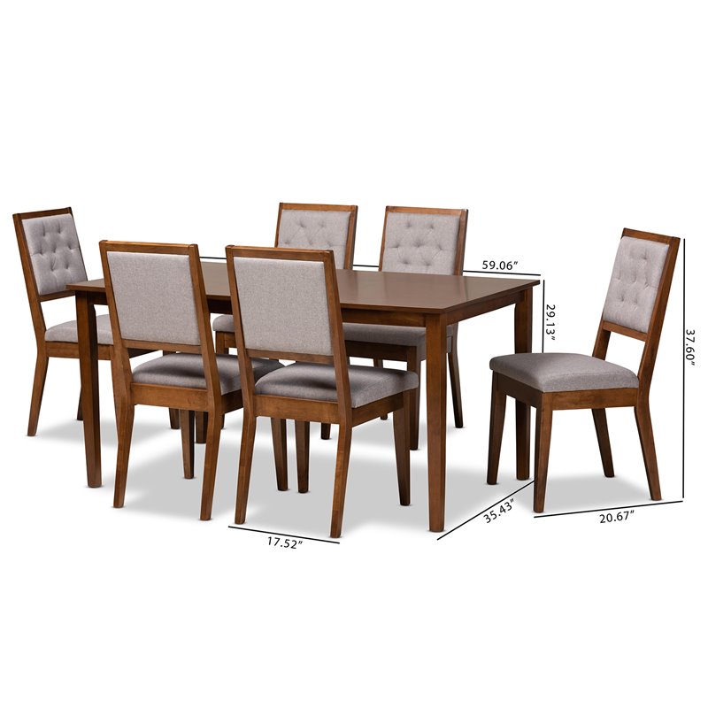 Baxton Studio Suvi Grey and Walnut Brown Finished Wood 7-Piece Dining Set