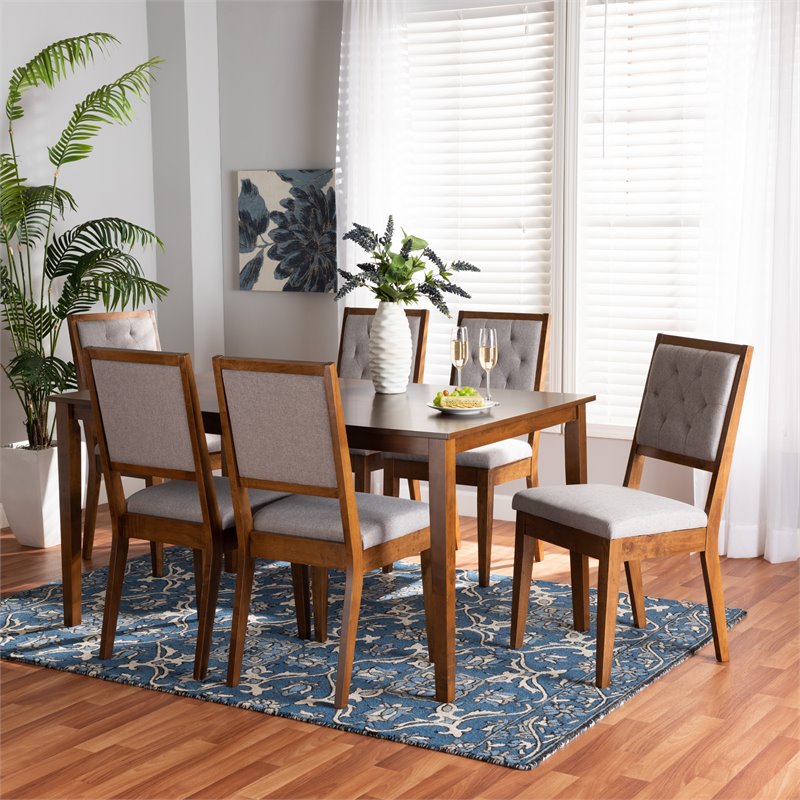 Baxton Studio Suvi Grey and Walnut Brown Finished Wood 7-Piece Dining Set