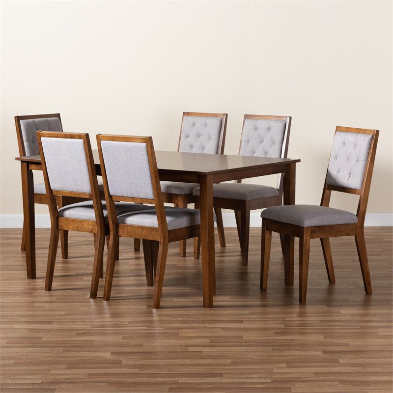 Baxton Studio Suvi Grey and Walnut Brown Finished Wood 7-Piece Dining Set