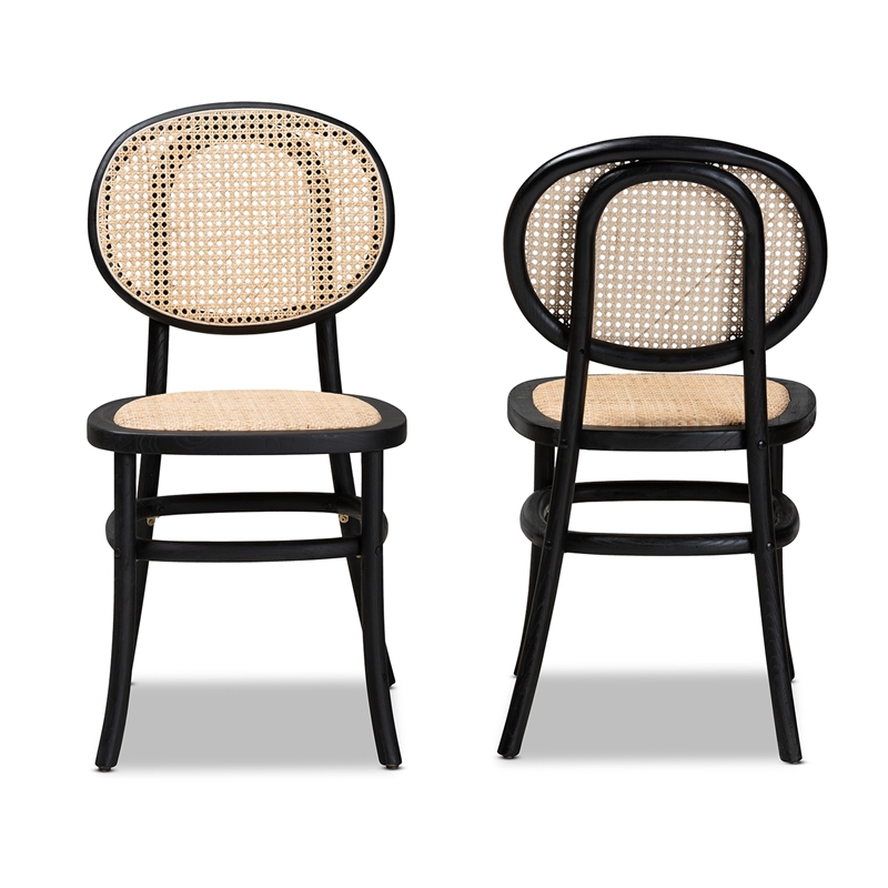 Baxton Studio Garold Brown and Black Wood 2-Piece Cane Dining Chair Set