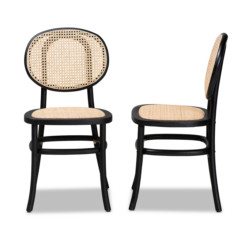 Baxton Studio Garold Brown and Black Wood 2-Piece Cane Dining Chair Set