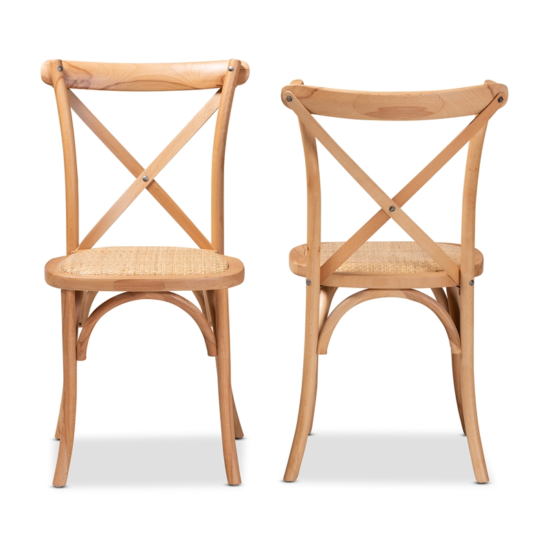 Baxton Studio Tartan Brown Woven Rattan and Wood 2-Piece Dining Chair Set