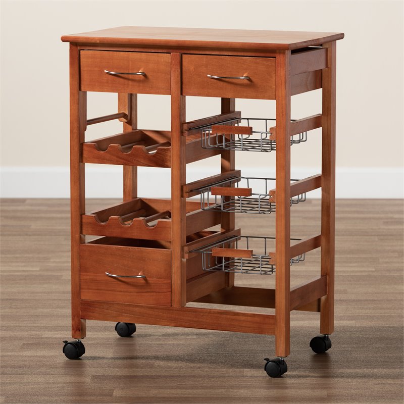 Baxton Studio Crayton Brown Finished Wood Kitchen Storage Cart