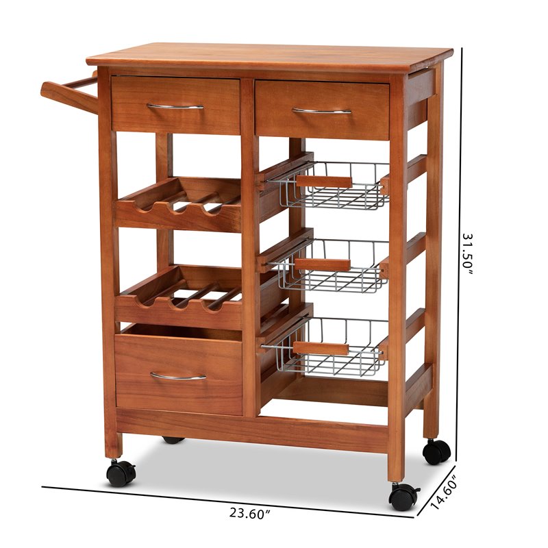 Baxton Studio Crayton Brown Finished Wood Kitchen Storage Cart