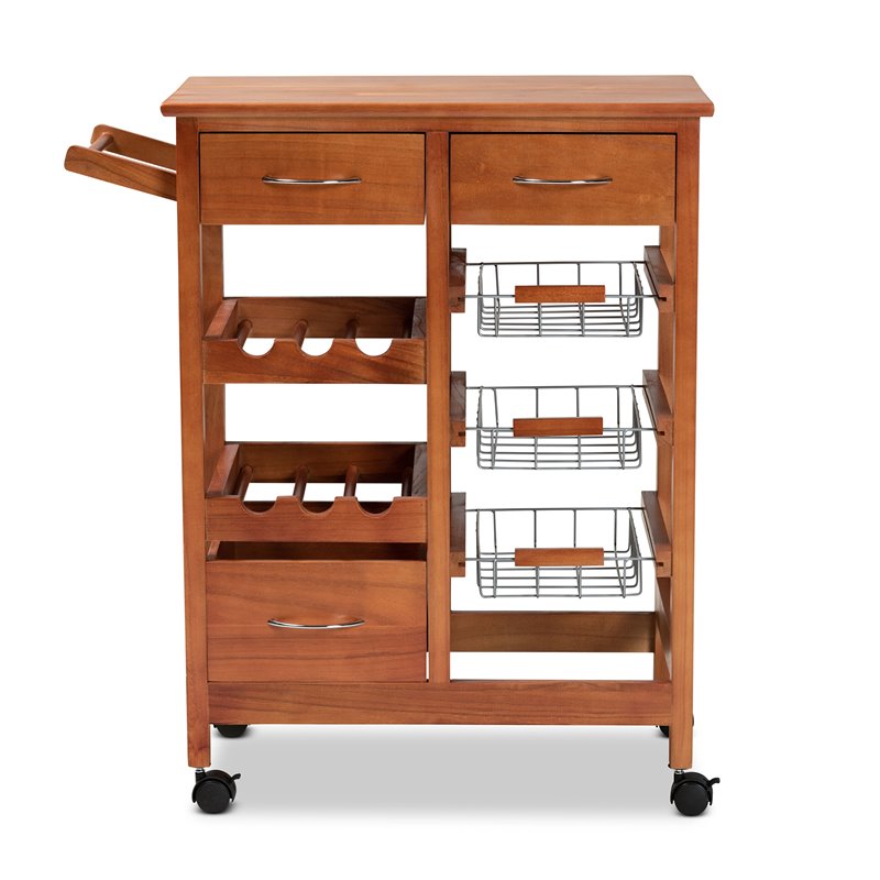 Baxton Studio Crayton Brown Finished Wood Kitchen Storage Cart