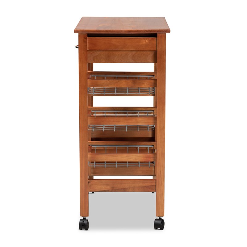 Baxton Studio Crayton Brown Finished Wood Kitchen Storage Cart