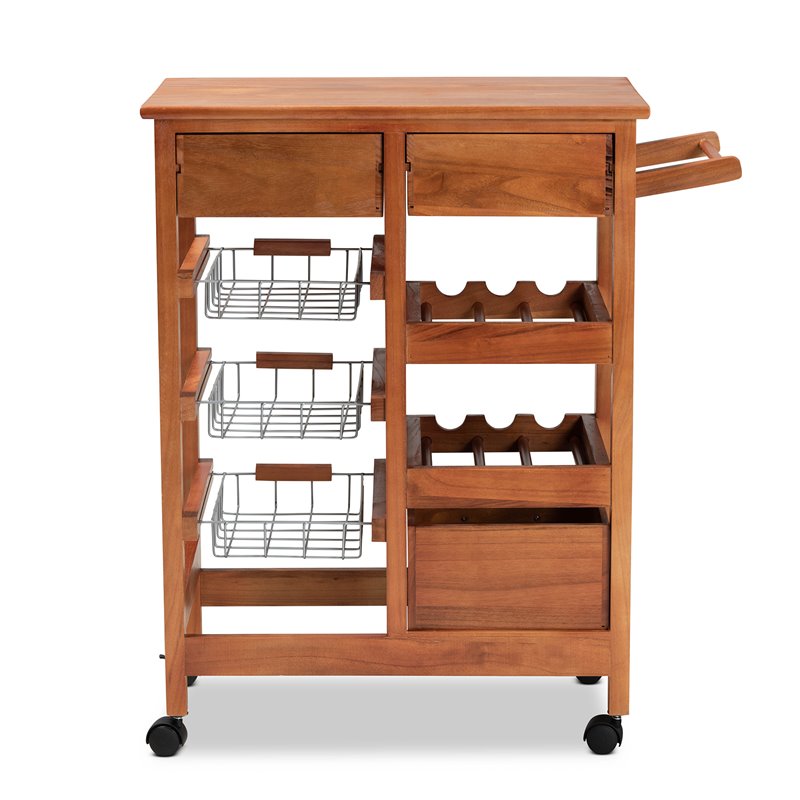 Baxton Studio Crayton Brown Finished Wood Kitchen Storage Cart
