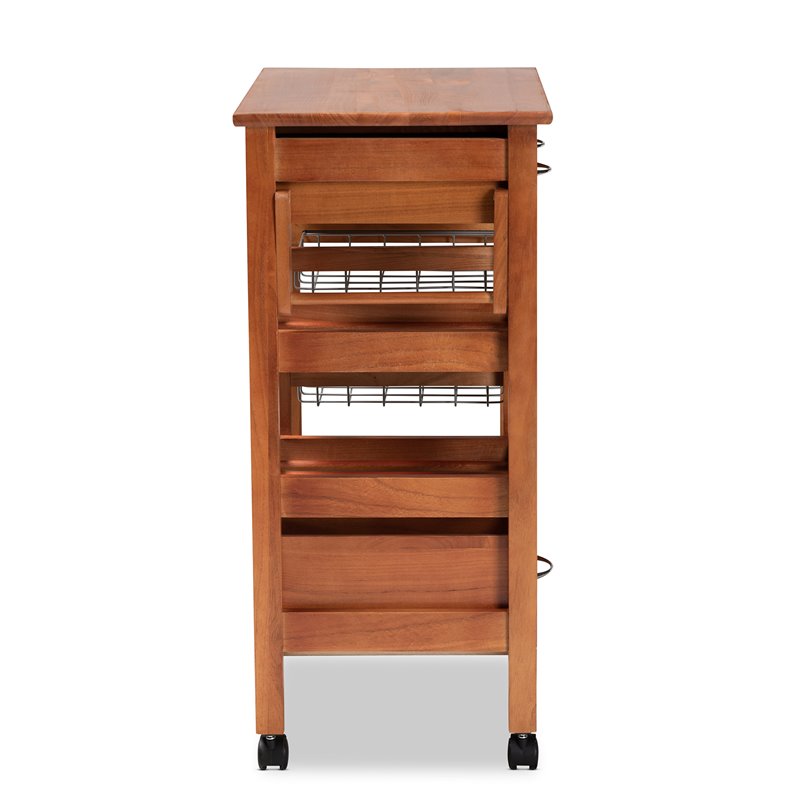 Baxton Studio Crayton Brown Finished Wood Kitchen Storage Cart