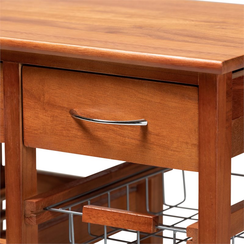 Baxton Studio Crayton Brown Finished Wood Kitchen Storage Cart