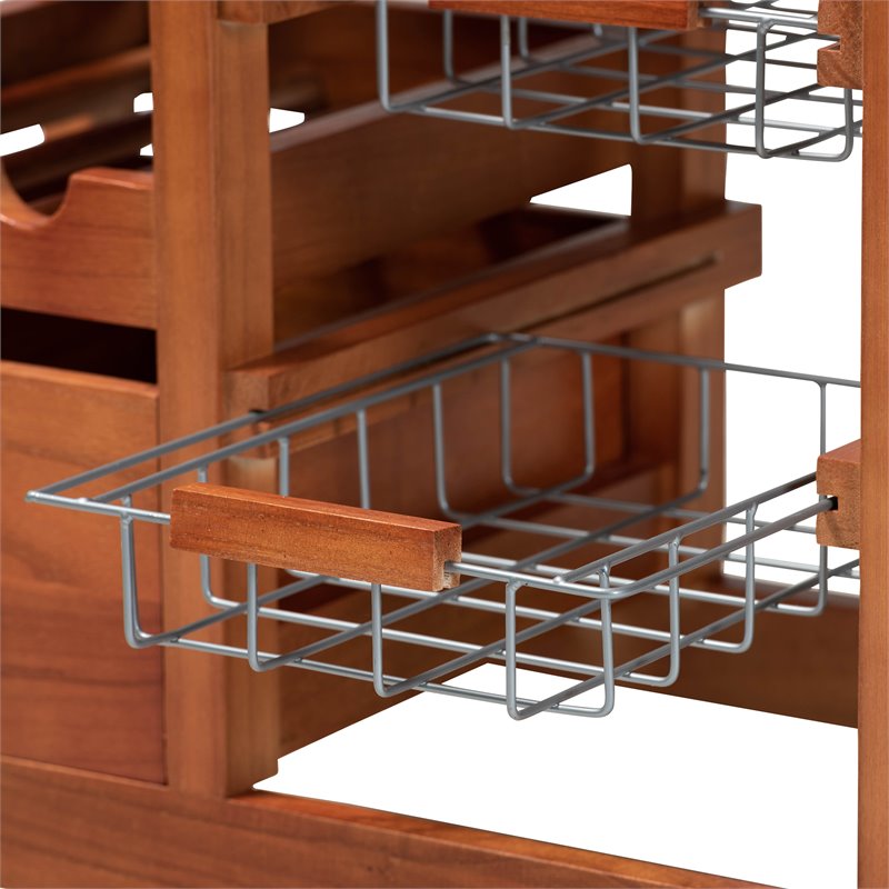 Baxton Studio Crayton Brown Finished Wood Kitchen Storage Cart