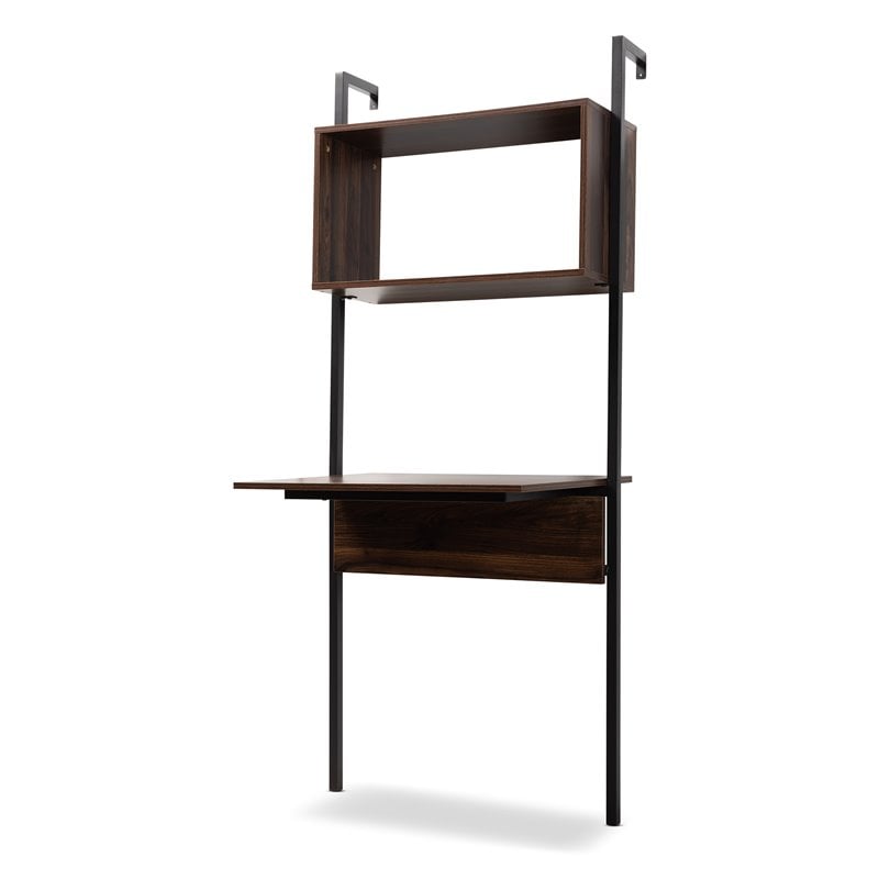Baxton Studio Fariat Modern Brown Finished Wood Display Shelf with Desk