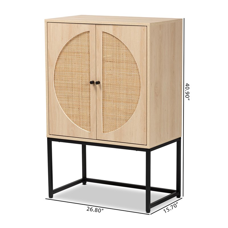 Baxton Studio Ardon Light Brown Finished Wood and Metal 2-Door Storage Cabinet