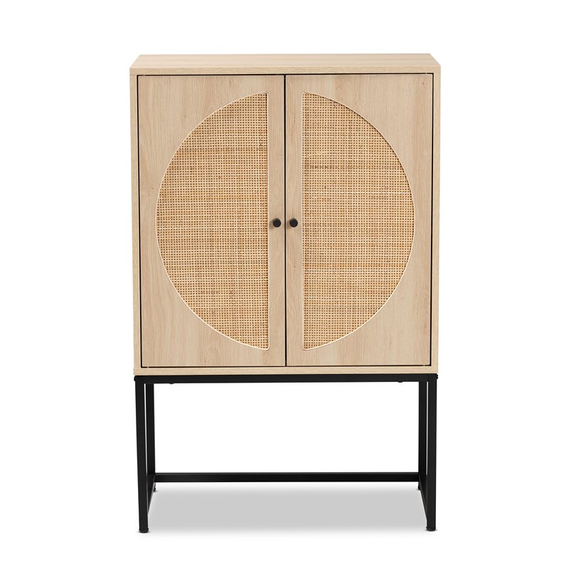 Baxton Studio Ardon Light Brown Finished Wood and Metal 2-Door Storage Cabinet