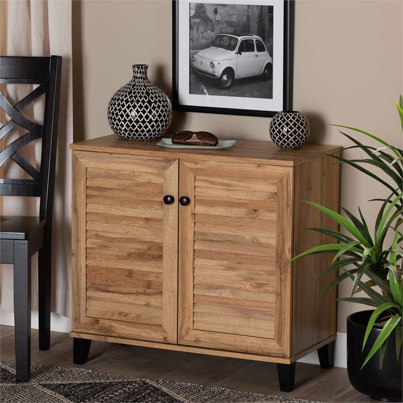Baxton Studio Coolidge Oak Brown Finished Wood 2-Door Shoe Storage Cabinet