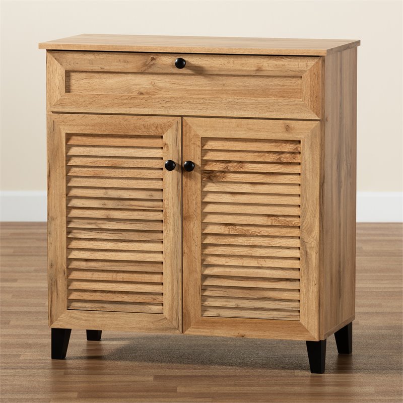 Baxton Studio Coolidge Oak Brown Finished Wood 1-Drawer Shoe Storage Cabinet
