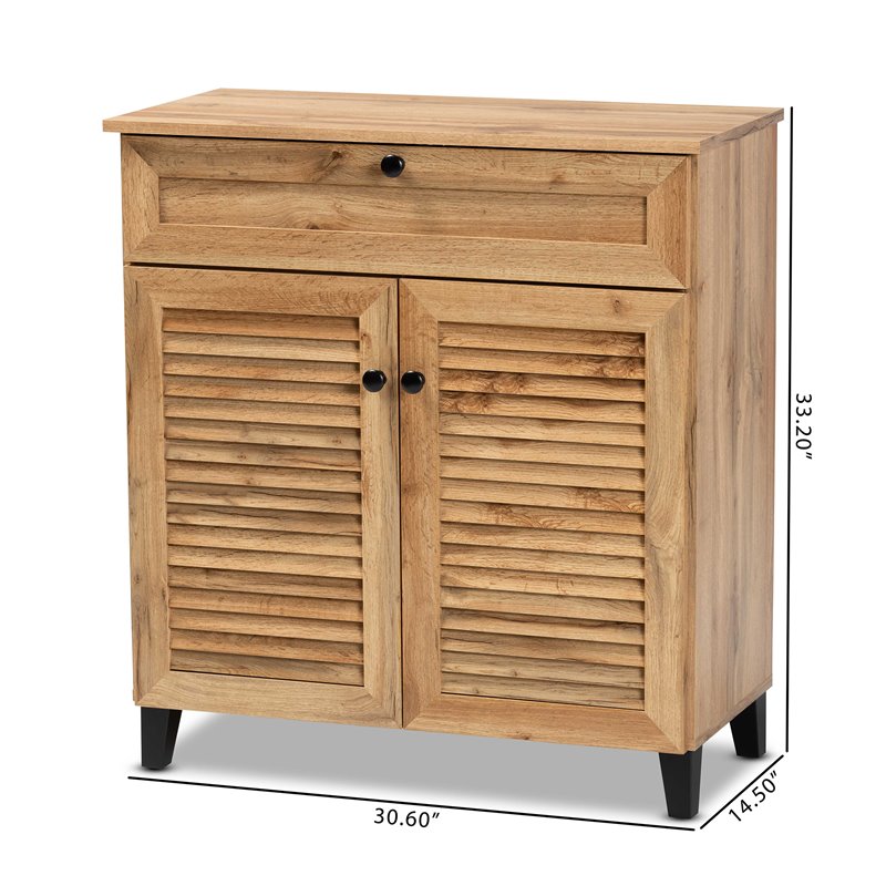 Baxton Studio Coolidge Oak Brown Finished Wood 1-Drawer Shoe Storage Cabinet