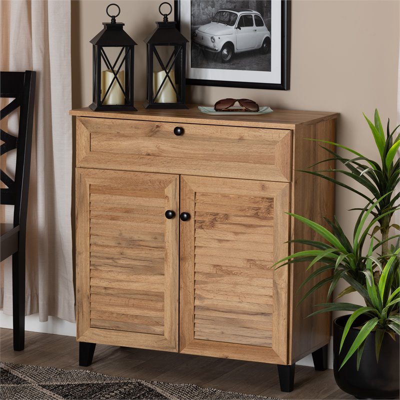 Baxton Studio Coolidge Oak Brown Finished Wood 1-Drawer Shoe Storage Cabinet