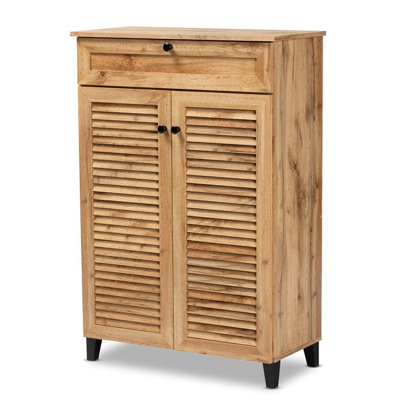 Baxton Studio Coolidge Oak Brown Finished Wood 5-Shelf Shoe Storage Cabinet