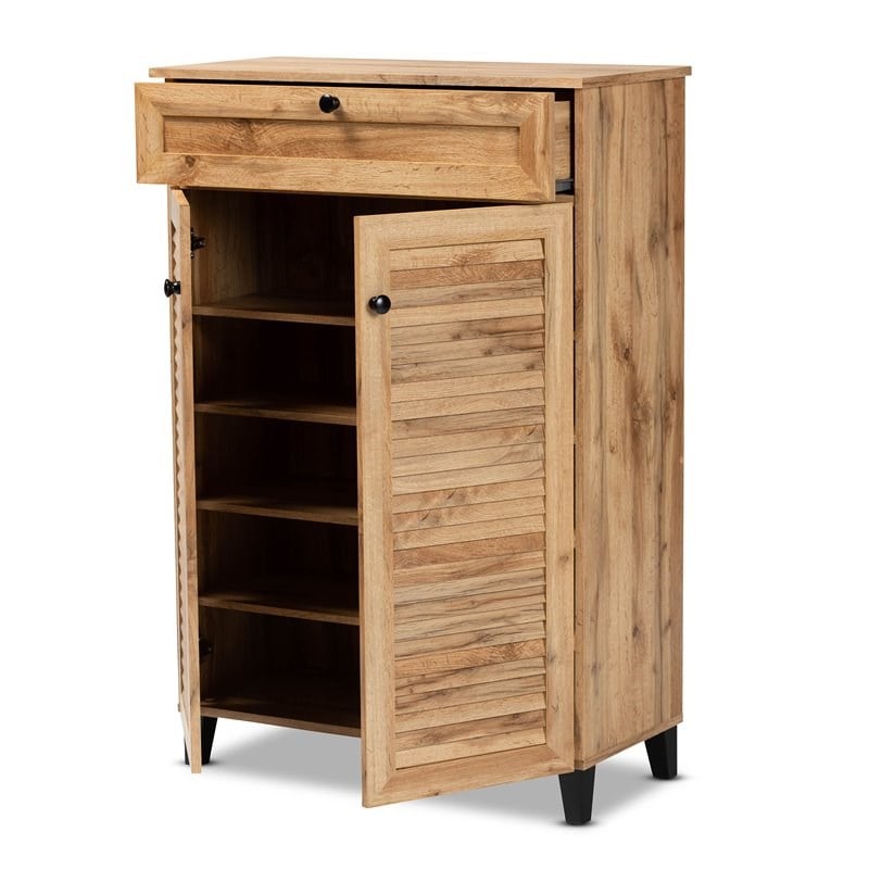 Baxton Studio Coolidge Oak Brown Finished Wood 5-Shelf Shoe Storage Cabinet