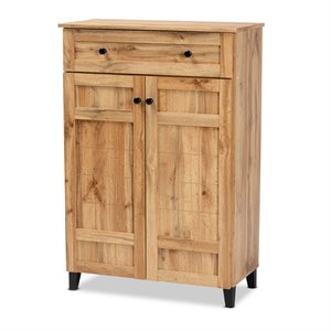 Baxton Studio Glidden Oak Brown Finished Wood 1-Drawer Shoe Storage Cabinet