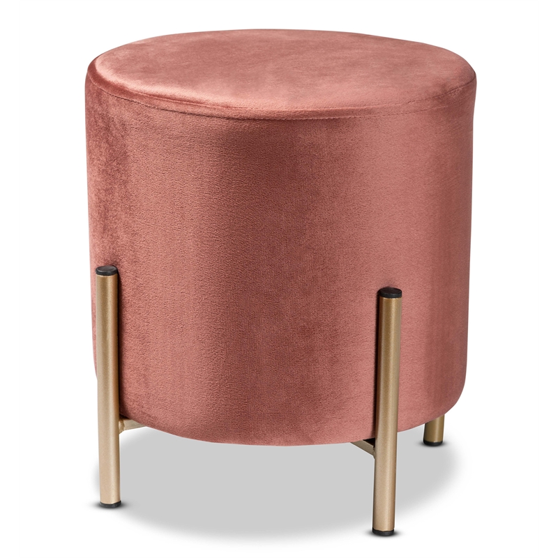 Baxton Studio Thurman Pink Velvet and Gold Finished Metal Ottoman