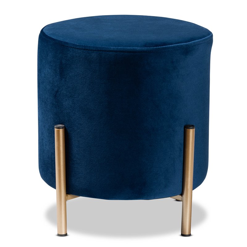 Baxton Studio Thurman Navy Blue Velvet and Gold Finished Metal Ottoman