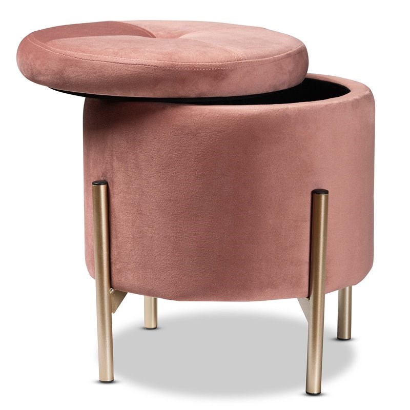 Baxton Studio Malina Pink Velvet and Gold Finished Metal Storage Ottoman