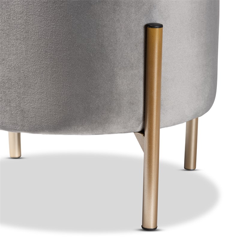 Baxton Studio Malina Gray Velvet and Gold Finished Metal Storage Ottoman