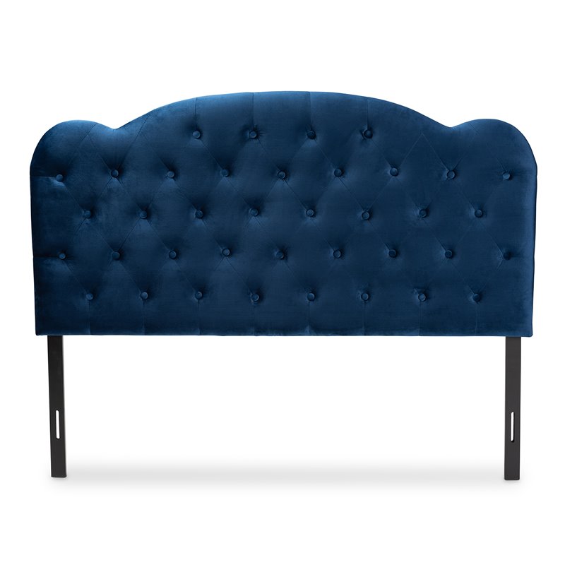 Baxton Studio Clovis Navy Blue Velvet Fabric Upholstered Queen Size Headboard