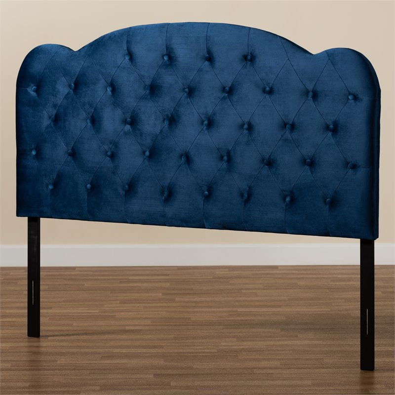 Baxton Studio Clovis Navy Blue Velvet Fabric Upholstered Queen Size Headboard