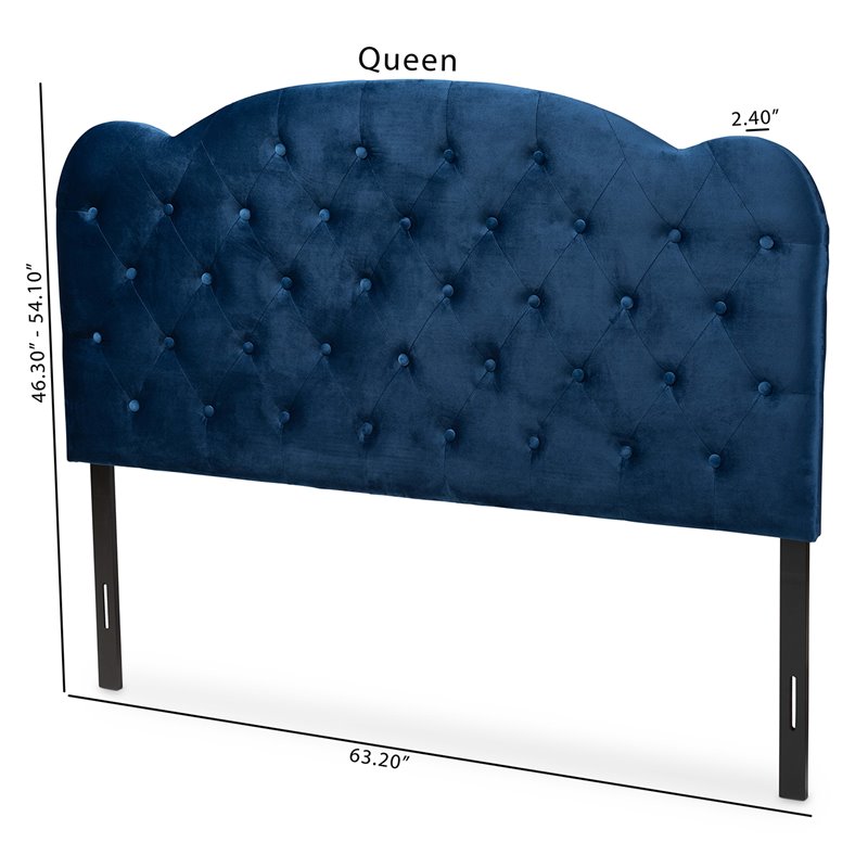 Baxton Studio Clovis Navy Blue Velvet Fabric Upholstered Queen Size Headboard