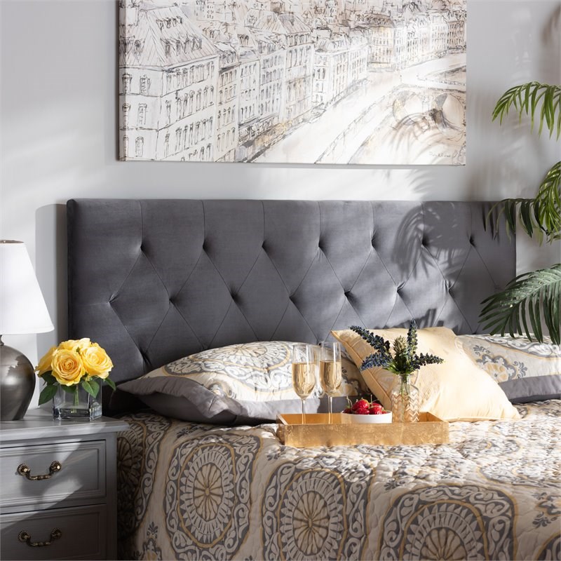 Baxton Studio Felix Gray Velvet Fabric Upholstered Queen Size Headboard