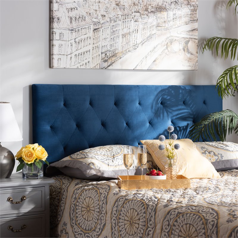 Baxton Studio Felix Navy Blue Velvet Fabric Upholstered Full Size Headboard